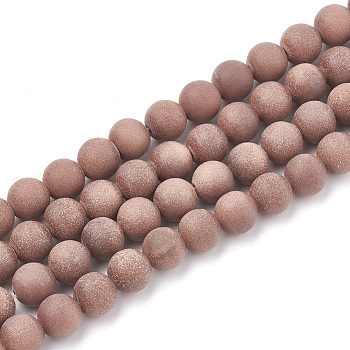 Synthetic Goldstone Beads Strands, Frosted, Round, 4mm, Hole: 1mm, about 96pcs/strand, 15.5 inch