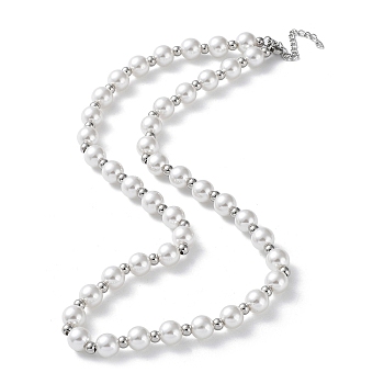 Plastic Pearl Beaded Necklace, with 304 Stainless Steel Clasps, Stainless Steel Color, 17.60 inch(44.7cm)