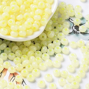 Imitation Jade Glass Seed Beads, Luster, Dyed, Round, Light Goldenrod Yellow, 5.5x3.5mm, Hole: 1.5mm