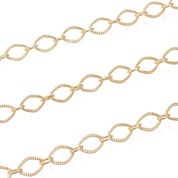 3.28 Feet Brass Link Chains, Textured, Long-Lasting Plated, Soldered, Real 18K Gold Plated, 8.5x6x0.7mm and 5x3.5x1mm