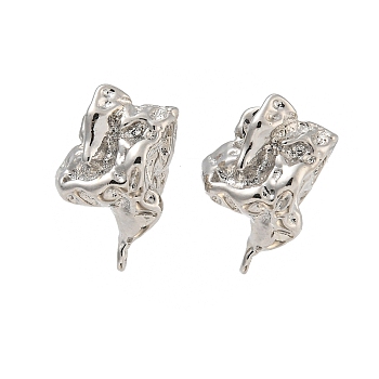 Rack Plating Brass Studs Earrings Finding, Cadmium Free & Lead Free, Long-lasting Plated, Platinum, 17x12.5mm, Hole: 1.3mm, Pin: 0.8mm