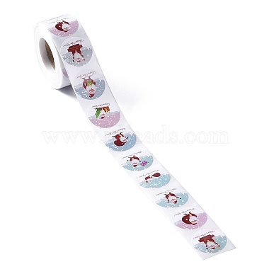 8 Patterns Santa Claus Round Dot Self Adhesive Paper Stickers Roll(DIY-A042-01J)-3