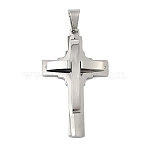 304 Stainless Steel  Pendants, Cross Charms, with 201 Stainless Steel Ice Pick Pinch Bails, Stainless Steel Color, 49x28.5x5.5mm, Hole: 8x5.5mm(STAS-H256-01P)