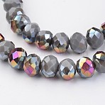 Electroplate Glass Beads Strands,  Half Plated, Faceted Rondelle, Gray, 8x6mm, Hole: 1mm, about 70pcs/strand, 15 inch(EGLA-P018-8mm-H07-1A)