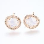 Brass Micro Pave Cubic Zirconia Stud Earring Findings, with Loop, Glass, Imitation Opalite, Oval, Golden, White, 16.5mm, Hole: 1mm, Pin: 0.8mm(ZIRC-G116-27-C01)