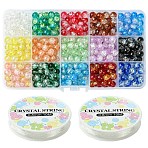 DIY Bracelets Makings, with Baking Paint Crackle Glass Round Beads, Crystal String Bead Cord and Plastic Bead Storage Containers, Mixed Color, 8mm, Hole: 1.3~1.6mm, about 450pcs/box(DIY-YW0001-38)