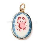 Printed Brass Enamel Pendants, Oval Charms, Golden, Crab, 23x14.5x3mm, Hole: 4mm(KK-CBADFD5-04G-A)