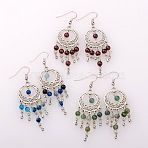 Trendy Dangling Gemstone Earrings, with Alloy Findings and Brass Earrings Hooks, Antique Silver, Mixed Stone, 70mm, Pin: 0.6mm(EJEW-JE01234)