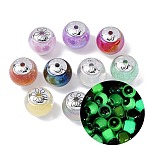 Opaque Luminous Resin & CCB Plastic Beads, Round with Flower, with Glitter Powder, Glow in the Dark, Mixed Color, 16mm, Hole: 2.5mm(RESI-G119-14B)