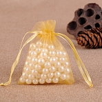 Organza Jewellery Storage Pouches, Wedding Favour Party Mesh Drawstring Gift Bags, Rectangle, Gold, 7x5cm(PW-WG76141-09)