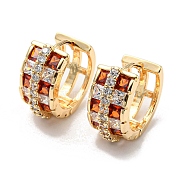 Brass with Chocolate Cubic Zirconia Thick Hoop Earrings, Ring, Light Gold, 17.5x9mm(EJEW-B035-32KCG)