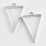 Rack Plating Alloy Triangle Open Back Bezel Pendants, For DIY UV Resin, Epoxy Resin, Pressed Flower Jewelry, Cadmium Free & Nickel Free & Lead Free, Platinum, 39x25x3.5mm, Hole: 3mm(X-PALLOY-S047-09D-FF)