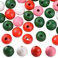 160Pcs 4 Colors Farmhouse Country and Rustic Style Painted Natural Wood Beads, with Waterproof Vacuum Packing, Round, Dark Green & Red & Pink & White, 16mm, Hole: 4mm, 40pcs/color(WOOD-LS0001-01M)