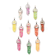 Fruit Theme Epoxy Resin Pendants, with Polymer Clay inside and Alloy Finding, Faceted, Bullet Shape, Mixed Color, 40x13.5x10mm, Hole: 6x3.5mm(RESI-L045-02P)