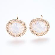 Brass Micro Pave Cubic Zirconia Stud Earring Findings, with Loop, Glass, Imitation Opalite, Oval, Golden, White, 16.5mm, Hole: 1mm, Pin: 0.8mm(ZIRC-G116-27-C01)
