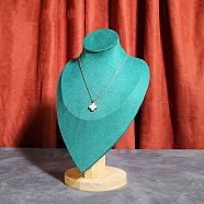 Velvet Bust Necklace Display Stands with Wooden Base, Jewelry Holder for Necklace Storage, Teal, 18.7x14x29.3cm(ODIS-Q041-02C-01)