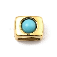 Ion Plating(IP) 304 Stainless Steel Slide Charms, with Synthetic Turquoise, Rectangle, Golden, 7x10x7.5mm, Hole: 7.5x3.5mm(STAS-K264-05G)