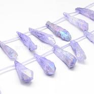 Electroplated Natural Quartz Crystal Beads Strands, Top Drilled Beads, Dyed, Teardrop, Lilac, 24~31x6~8x4~6mm, Hole: 1.5mm, about 25pcs/strand, 14.3 inch(G-G890-A-02)