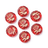 Plating Acrylic Beads, Metal Enlaced, Flat Round with Flower, Red, 18x5mm, Hole: 1.6mm, about 399pcs/500g(OACR-P007-05)
