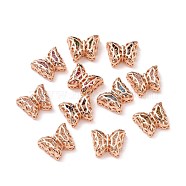 Eco-friendly Brass Cubic Zirconia Multi-Strand Links, Cadmium Free & Lead Free, Butterfly, Rose Gold, Mixed Color, 11x14x5.6mm, Hole: 1.2mm(KK-D076-07B-RG)