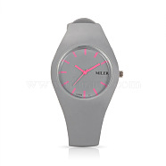 Trendy Women's Stainless Steel Silicone Quartz Wrist Watches, Dark Gray, 255x18mm, Watch Head: 32x42x9mm(WACH-N008-11C)