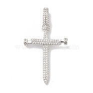 Rack Plating Brass Micro Pave Clear Cubic Zirconia Pendants, Long-Lasting Plated, Lead Free & Cadmium Free, Cross, Platinum, 42x23x6.5mm, Hole: 3.5x6mm(KK-B092-05P)