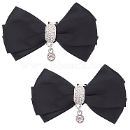 2Pcs Detachable Polyester Bowknot Shoe Decoration, with Alloy Buckle Clip, Crystal Glass Rhinestone, Black, 90x50mm(AJEW-FG0002-01B)