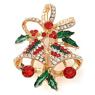 Christmas Theme Enamel Pins, Golden Alloy Rhinestone Brooches for Backpack Clothes, Colorful, 46x35mm(JEWB-U007-03D)