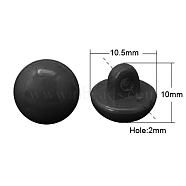 Acrylic Shank Buttons, Opaque Acrylic Button Beads, Half Round, Black, bout 10.5mm in diameter, 10mm thick, hole: 2mm(X-SACR-530-11)