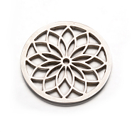 Flat Round with Flower 304 Stainless Steel Beads, Stainless Steel Color, 35mm, Hole: 2mm(STAS-F079-04P)