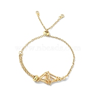 Adjustable Brass Macrame Pouch Bracelet Making for Stone Holder, Slider Bracelet, with 304 Stainless Steel Cable Chains & Brass Cubic Zirconia Charms, Flat Round, Golden, Inner Diameter: 3/4~2-5/8 inch(2~6.7cm)(AJEW-JB01192-01)