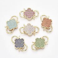 Golden Plated Brass Micro Pave Cubic Zirconia Clasps, Mixed Color, 27x17x4mm(ZIRC-S061-133)