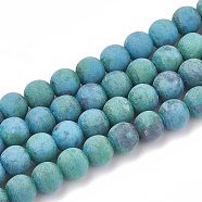 Natural Chrysocolla Beads Strands, Frosted, Round, 10~10.5mm, Hole: 1.2mm, about 37~40pcs/strand, 14.9~15.1 inch(38~38.5cm)(X-G-T106-195)