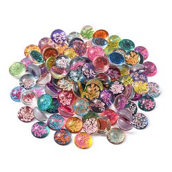 Handmade Glass Flat Back Cabochons, with Dried Flower, Dome/Half Round, Mixed Color, 25x11mm(X-GGLA-A004B-25mm)