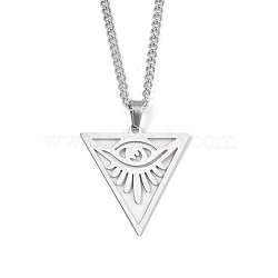 201 Stainless Steel Pendant Necklaces for Man, Triangle, 23.70 inch(60.2cm), Triangle: 32.5x32x1.3mm(NJEW-Q336-02H-P)