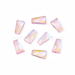 Glass Rhinestone Cabochons, Nail Art Decoration Accessories, Faceted, Trapezoid, Pink, 6x3.5x1.5mm(MRMJ-N027-042)