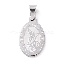 304 Stainless Steel Pendants, Flat Oval with Archangel Michael, Stainless Steel Color, 21x13x1.5mm, Hole: 7x4.5mm(X-STAS-H356-07P)