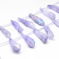 Electroplated Natural Quartz Crystal Beads Strands, Top Drilled Beads, Teardrop, Lilac, 24~31x6~15x4~10mm, Hole: 1.5mm, about 25pcs/strand, 14.3 inch(G-G890-A-02)
