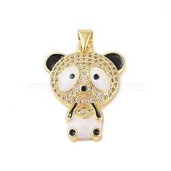 Brass Micro Pave Cubic Zirconia Pendants, with Enamel, Real 18K Gold Plated, Panda, White, 26.5x19.5x5.5mm, Hole: 4x3mm(KK-E111-42G-02)