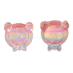 Transparent Epoxy Resin Cabochons, with Paillettes, Bear, Salmon, 23x21x7.5mm(CRES-N034-47)