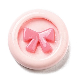 Opaque Resin Cabochons, Flat Round with Bowknot, Pink, 22x6mm(CRES-P025-B01)