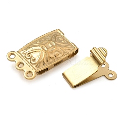 304 Stainless Steel Box Clasps, Rectangle, 3-Strand, 6-Hole, Real 18K Gold Plated, 10x20x4.5mm, Hole: 1/1.2mm(STAS-M084-02B-G)