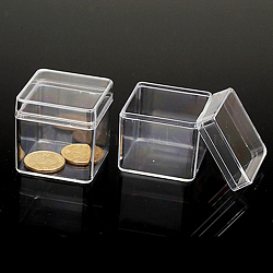 Polystyrene(PS) Plastic Bead Containers, Cube, Clear, 4x4x4cm(CON-L006-10B)