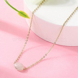 304 Stainless Steel & Oval Natural Jade Cable Chain Necklaces for Women, Ion Plating(IP), Golden, 15.12 inch(38.4cm)(NJEW-A045-12G)