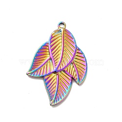 Ion Plating(IP) 304 Stainless Steel Pendants, Leaf Charms, Rainbow Color, 32x21.5x1.5mm, Hole: 1.6mm(STAS-F282-17MC)