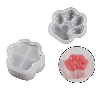 DIY Silicone Paw Print Storage Box Molds, Resin Casting Molds, White, 59~61x64~65x13~28mm
