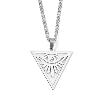 201 Stainless Steel Pendant Necklaces for Man, Triangle, 23.70 inch(60.2cm), Triangle: 32.5x32x1.3mm
