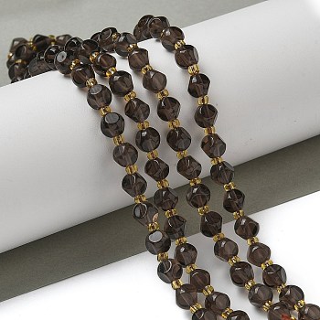 Natural Ice Obsidian Beads Strands, with Seed Beads, Faceted, Dice, 6x6mm, Hole: 1mm, about 47~52pcs/strand, 15.35''~15.75''(39~40cm)