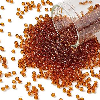 12/0 Grade A Round Glass Seed Beads, Transparent Colours, Dark Goldenrod, 12/0, 2x1.5mm, Hole: 0.8mm, about 30000pcs/bag