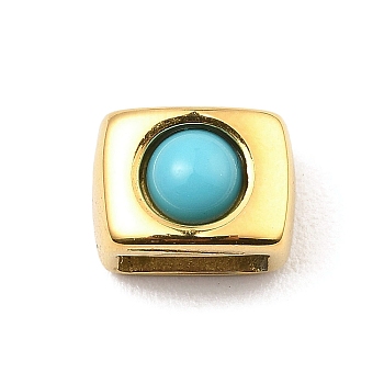 Ion Plating(IP) 304 Stainless Steel Slide Charms, with Synthetic Turquoise, Rectangle, Golden, 7x10x7.5mm, Hole: 7.5x3.5mm